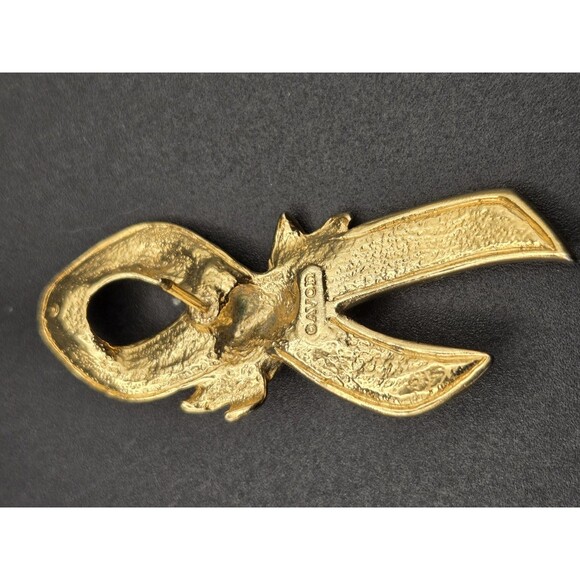 VINTAGE BROOCH SIGNED AVON GOLD PIN 2" ENAMEL BREAST CANCER RIBBON - Picture 3 of 7